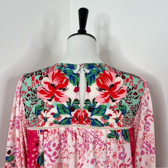 Umgee | NWT Rosie Fushia Floral Animal Print Dot Long Sleeve Tunic Dress - Picture 4 of 12